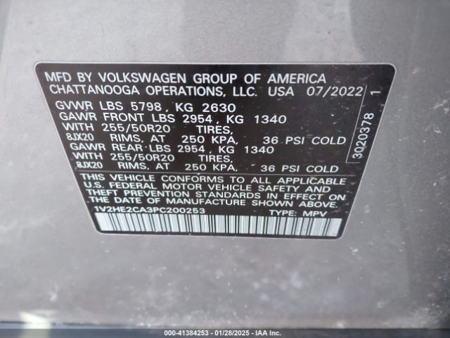 1V2HE2CA3PC200253 Volkswagen Atlas Cross Sport 3.6l V6 Se W/technology