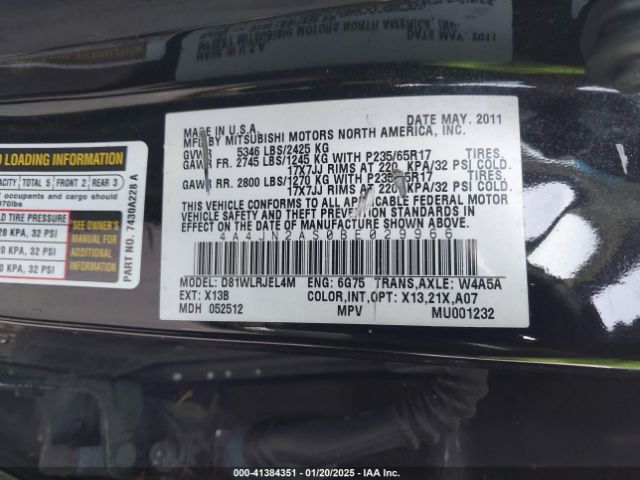 2011 MITSUBISHI ENDEAVOR 4A4JN2AS0BE029966 Photo 8
