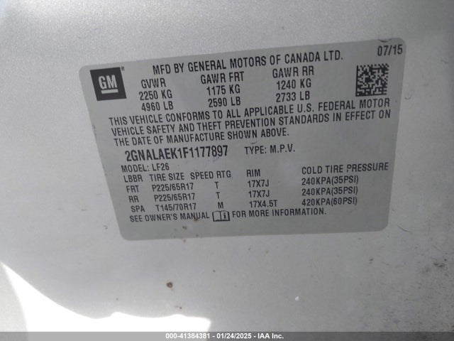 Chevrolet EQUINOX LS 2015 2GNALAEK1F1177897 Image 9