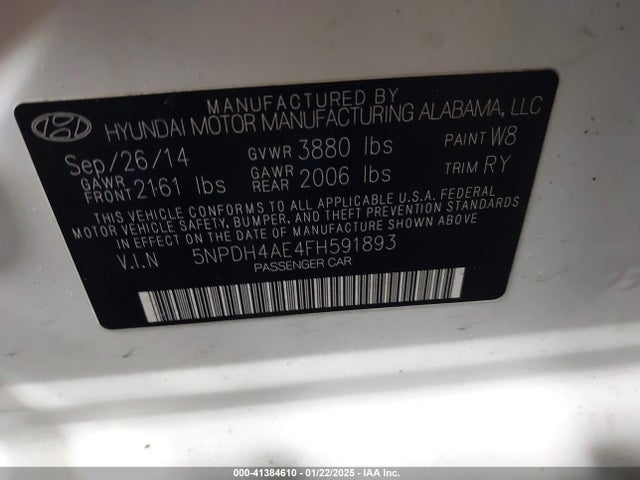5NPDH4AE4FH591893 Hyundai ELANTRA SE