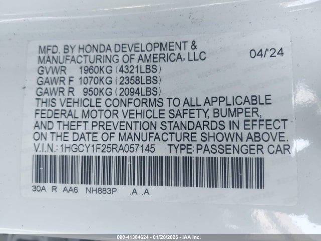 1HGCY1F25RA057145 Honda ACCORD LX