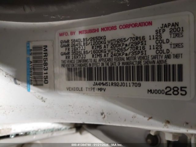 2002 MITSUBISHI MONTERO JA4MW51R92J011709 Photo 8