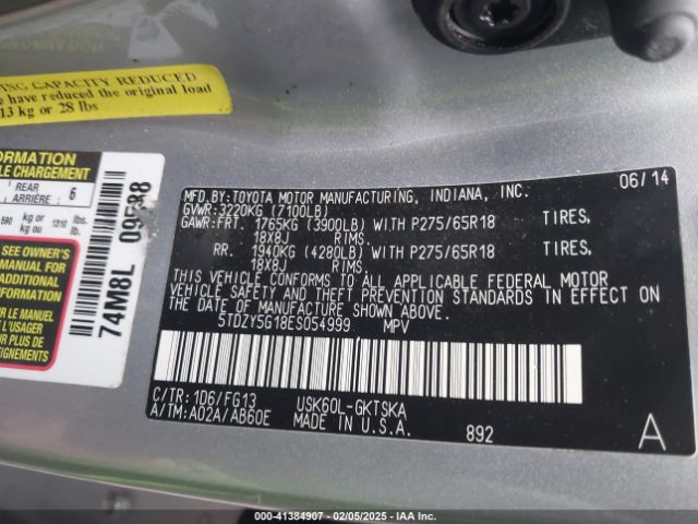 5TDZY5G18ES054999 Toyota Sequoia Sr5 5.7l V8