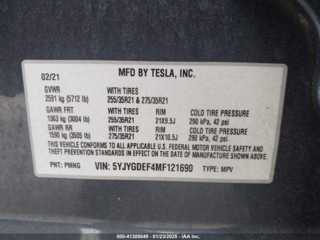5YJYGDEF4MF121690 Tesla Model Y Performance Dual Motor All-wheel Drive