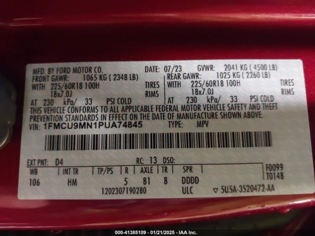 1FMCU9MN1PUA74845 Ford Escape St-line