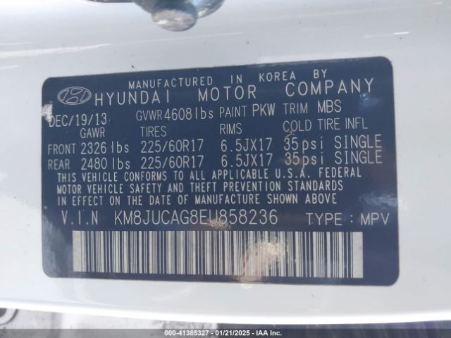 KM8JUCAG8EU858236 Hyundai TUCSON SE