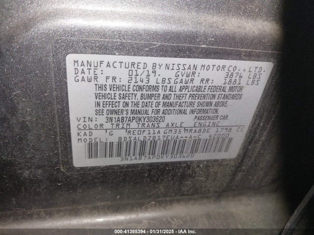 Nissan SENTRA SV 2019 3N1AB7AP0KY303620 Image 9