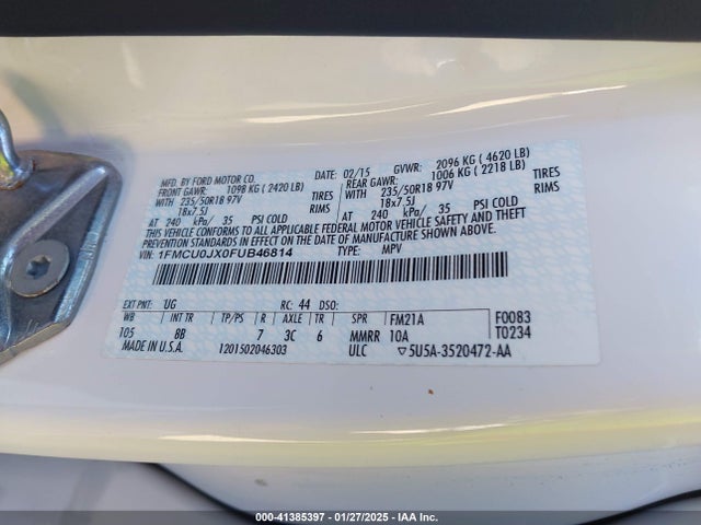 Ford Escape Titanium 2015 1FMCU0JX0FUB46814 Image 9
