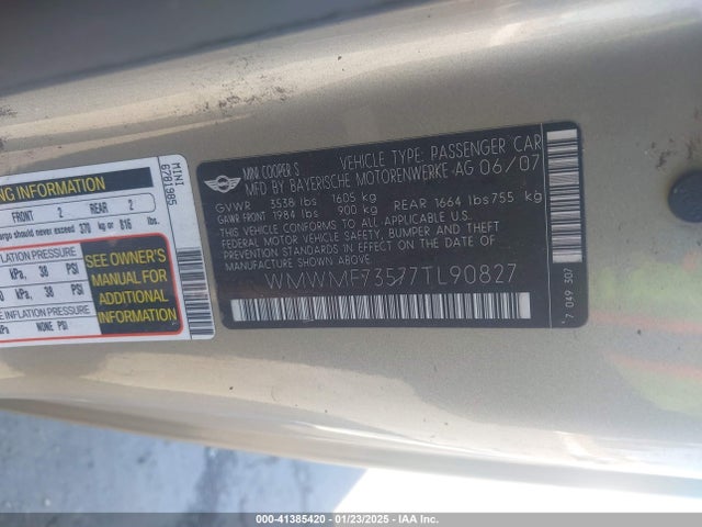2007 MINI COOPER S WMWMF73577TL90827 Photo 8