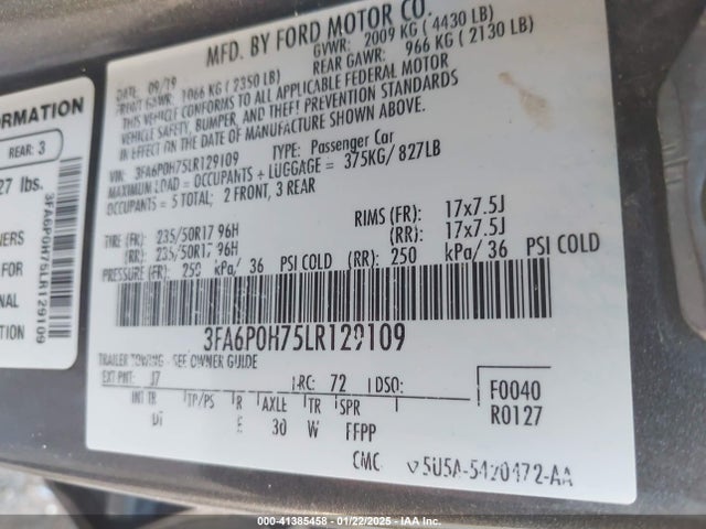 Ford FUSION SE 2020 3FA6P0H75LR129109 Image 9
