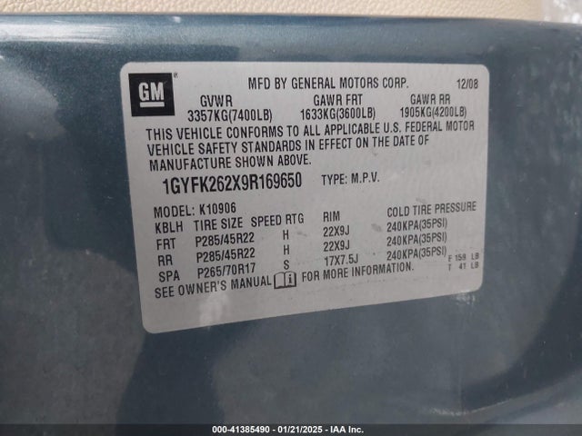 2009 CADILLAC ESCALADE ESV 1GYFK262X9R169650 Photo 8