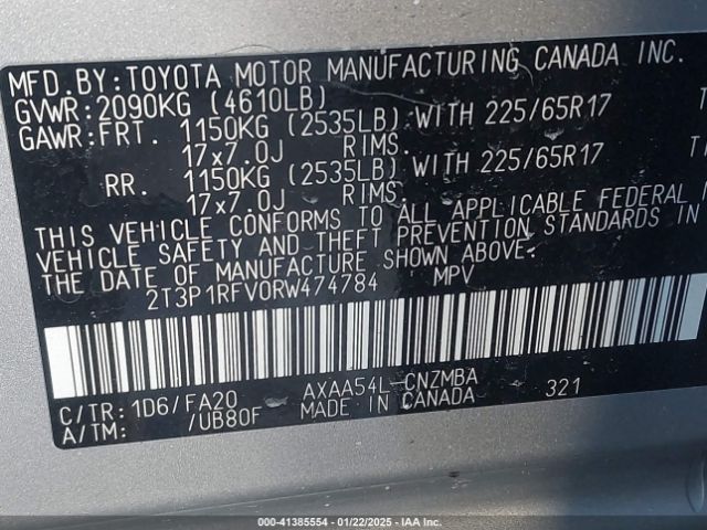 2T3P1RFV0RW474784 Toyota Rav4 Xle
