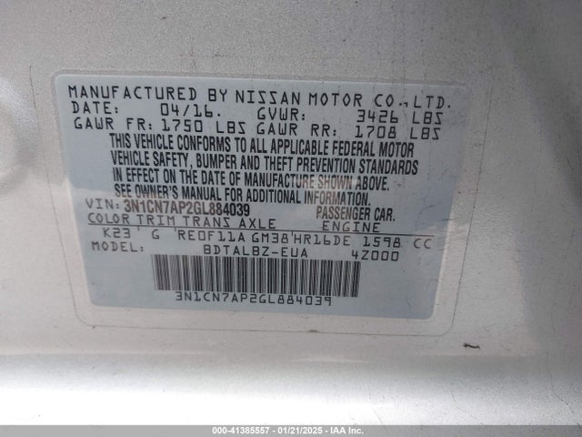 Nissan Versa 1.6 Sv 2016 3N1CN7AP2GL884039 Image 9