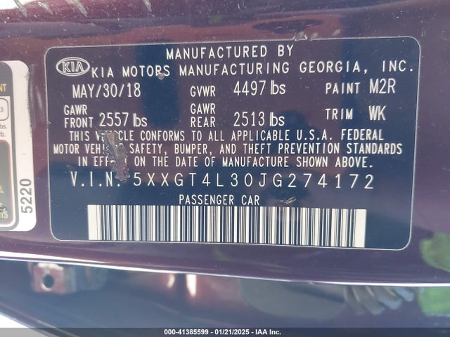KIA Optima Lx 2018 5XXGT4L30JG274172 Image 9