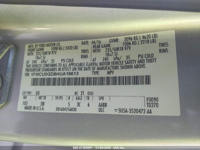 Ford ESCAPE SE 2017 1FMCU0GD8HUA18613 Image 9
