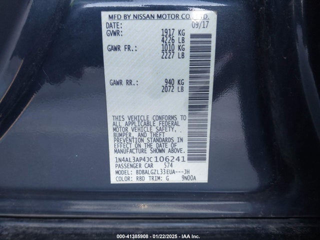 Продаж на аукціоні авто 2018 Nissan Altima 2.5 S, vin: 1N4AL3AP4JC106241, номер лоту: 41385908