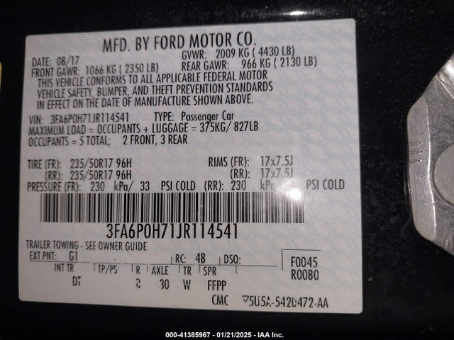 Ford FUSION SE 2018 3FA6P0H71JR114541 Image 9