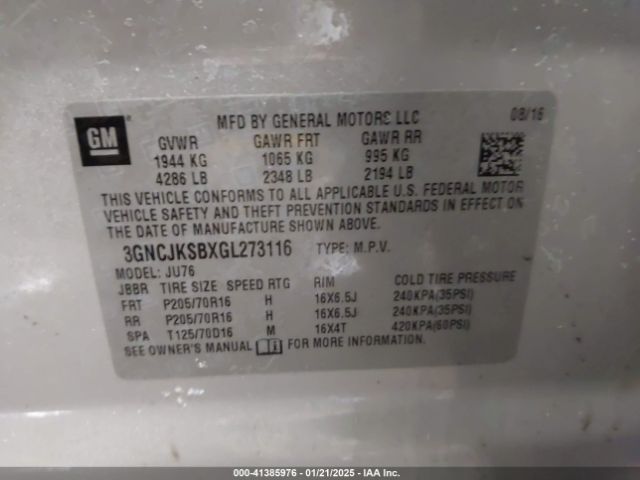 3GNCJKSBXGL273116 Chevrolet Trax 1ls