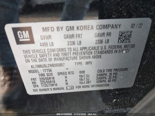 KL79MUSL2NB095857 Chevrolet Trailblazer Awd Rs