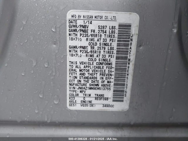 JN8AZ1MW9EW513755 Nissan Murano Le/s/sl/sv