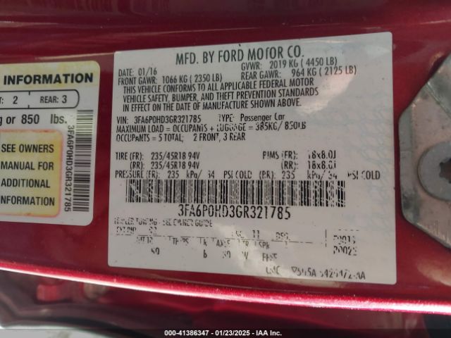 3FA6P0HD3GR321785 Ford FUSION SE