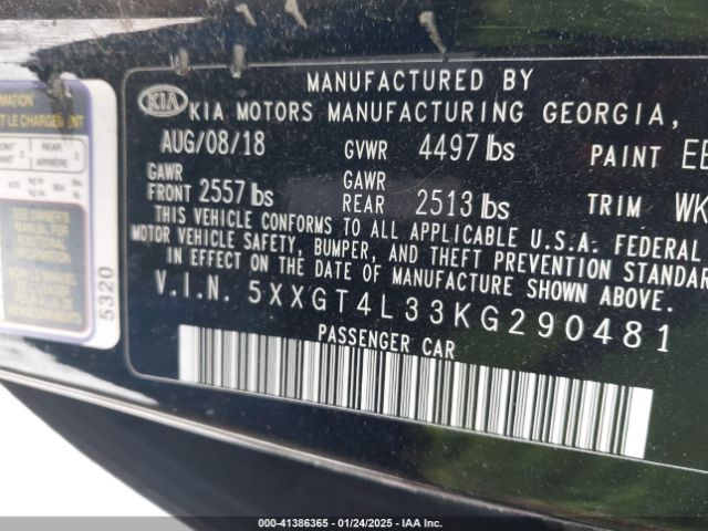 5XXGT4L33KG290481 KIA Optima S