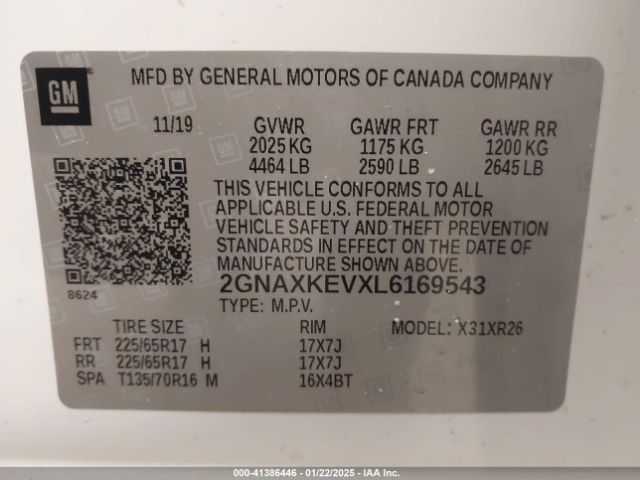 2020 CHEVROLET EQUINOX 2GNAXKEVXL6169543 Photo 8