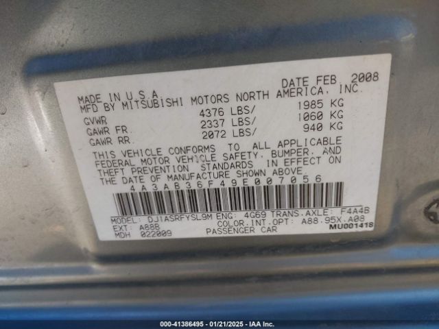 2009 MITSUBISHI GALANT 4A3AB36F49E007056 Photo 8