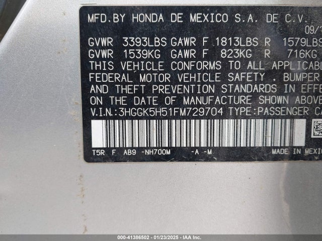 Honda FIT LX 2015 3HGGK5H51FM729704 Image 9