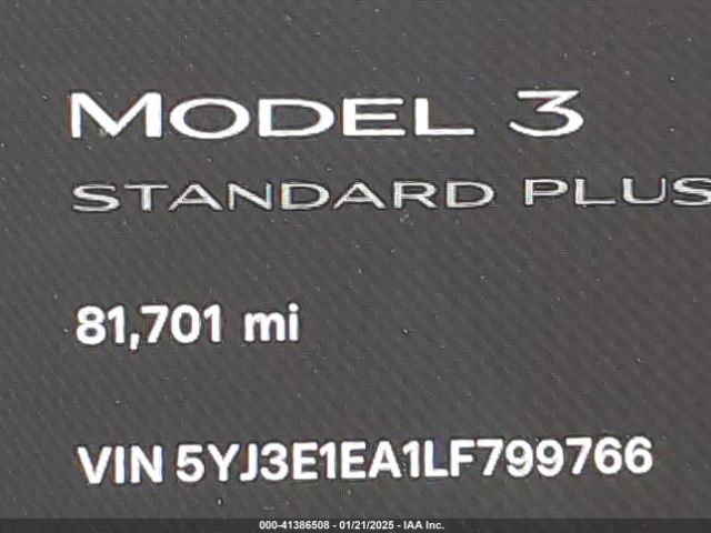 5YJ3E1EA1LF799766 Tesla Model 3 Standard Range Plus Rear-wheel Drive/standard Range Rear-wheel Drive