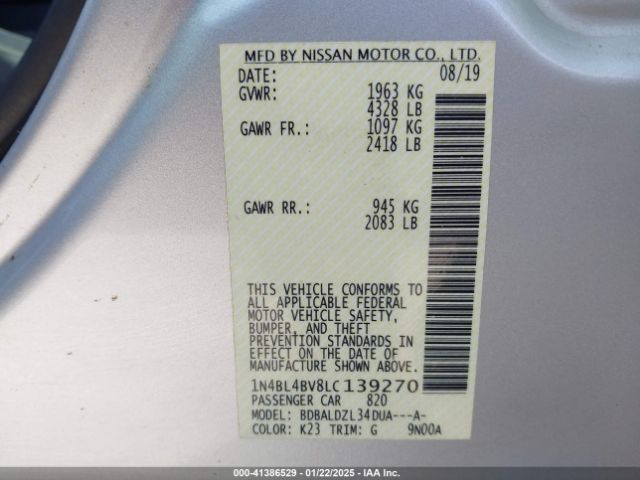 1N4BL4BV8LC139270 Nissan Altima S Fwd
