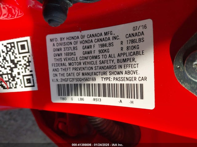 Honda Civic Lx 2016 2HGFC2F50GH560169 Image 9