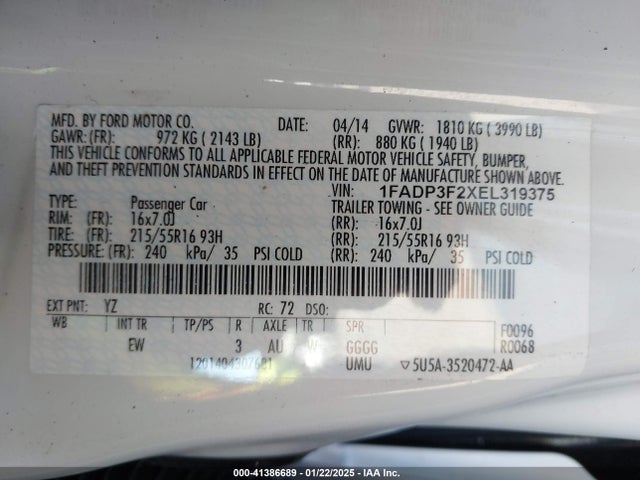 Ford FOCUS SE 2014 1FADP3F2XEL319375 Image 9
