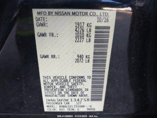 Nissan Altima 2.5 S 2017 1N4AL3AP2HC134758 Image 9