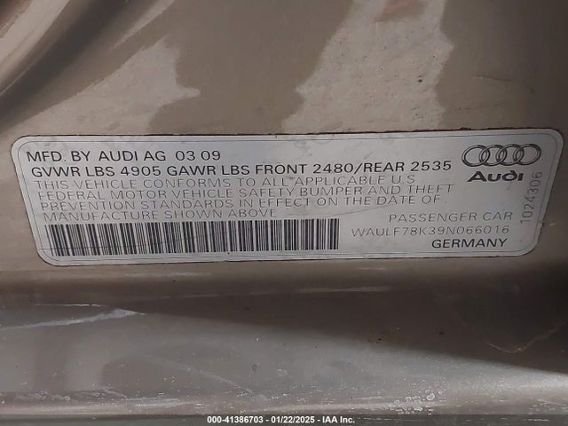 2009 AUDI A4 WAULF78K39N066016 Photo 8