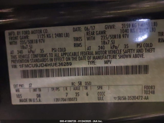 1FMCU9JD4HUE36289 Ford Escape Titanium