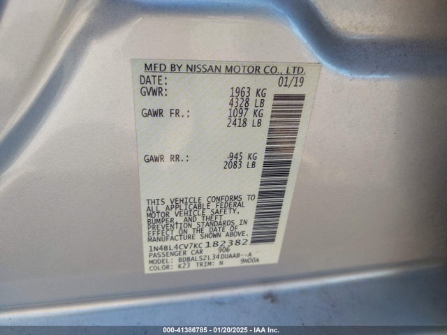 Nissan Altima 2.5 Sr 2019 1N4BL4CV7KC182382 Image 9