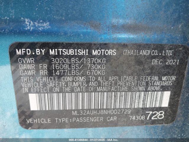 ML32AUHJ8NH002729 Mitsubishi Mirage Es/le