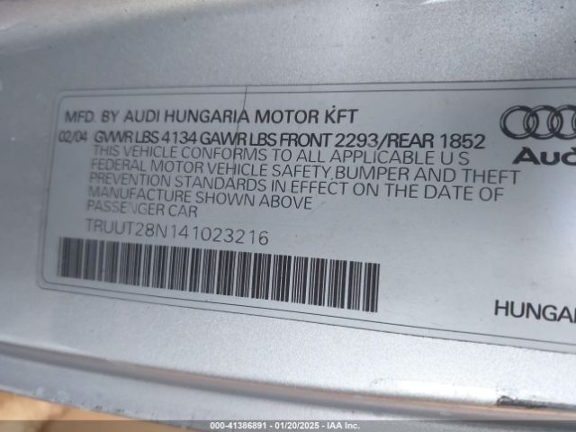 2004 AUDI TT TRUUT28N141023216 Photo 8