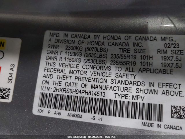 2HKRS6H94PH814513 Honda Cr-v Hybrid Sport Touring