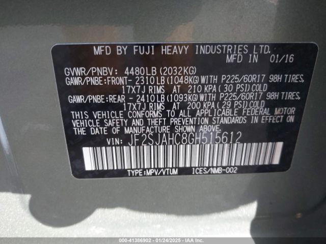 JF2SJAHC8GH515612 Subaru Forester 2.5i Limited