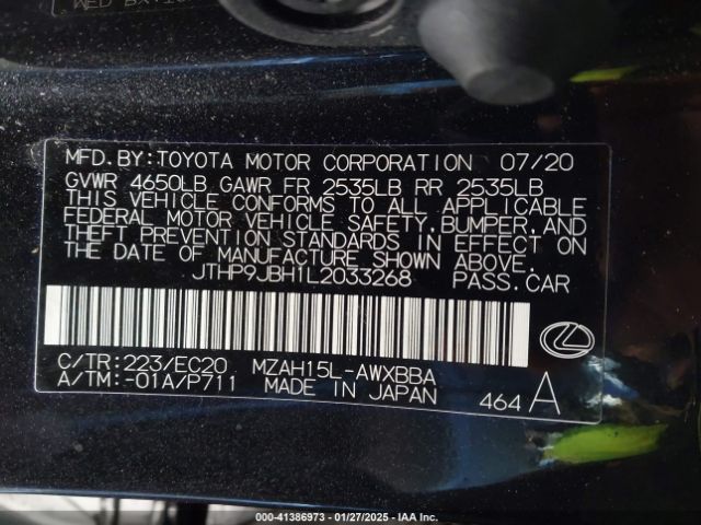 2020 LEXUS UX 250H JTHP9JBH1L2033268 Photo 8