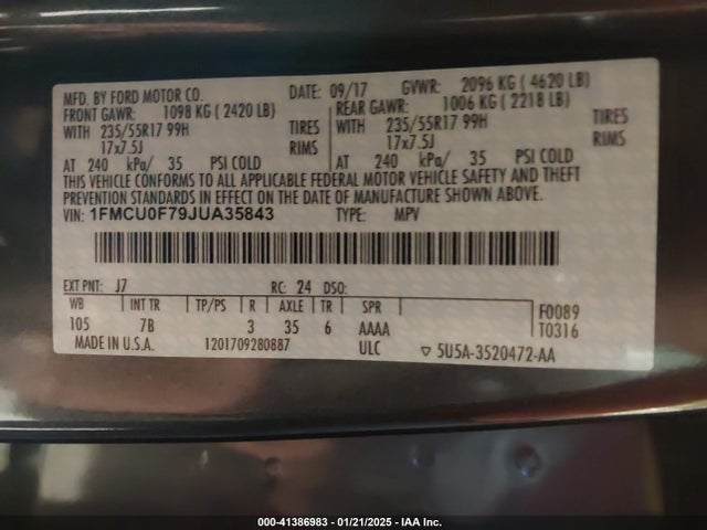 Ford ESCAPE S 2018 1FMCU0F79JUA35843 Image 9