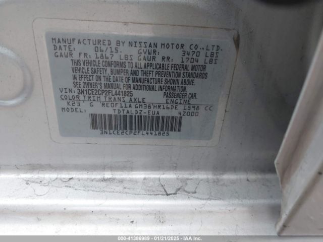 3N1CE2CP2FL441825 Nissan Versa Note Sv