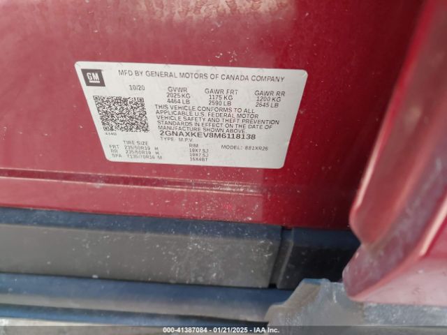 2GNAXKEV8M6118138 Chevrolet Equinox Fwd Lt