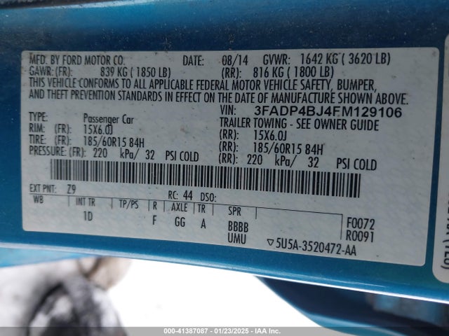 Ford FIESTA SE 2015 3FADP4BJ4FM129106 Image 9