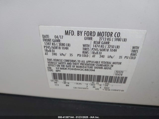 1FM5K7DH5HGC88394 Ford EXPLORER XLT