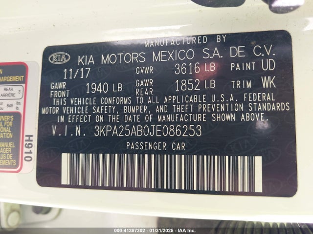 KIA RIO S 2018 3KPA25AB0JE086253 Image 9