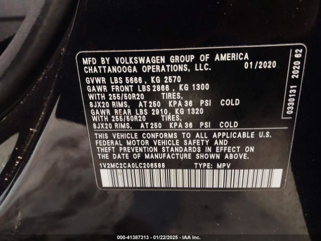 1V2MC2CA0LC206588 Volkswagen Atlas Cross Sport 2.0t Sel/2.0t Sel Premium/2.0t Sel Premium R-line/2.0t Sel R-line