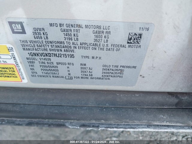 Chevrolet Traverse 1lt 2017 1GNKVGKD7HJ215195 Image 9